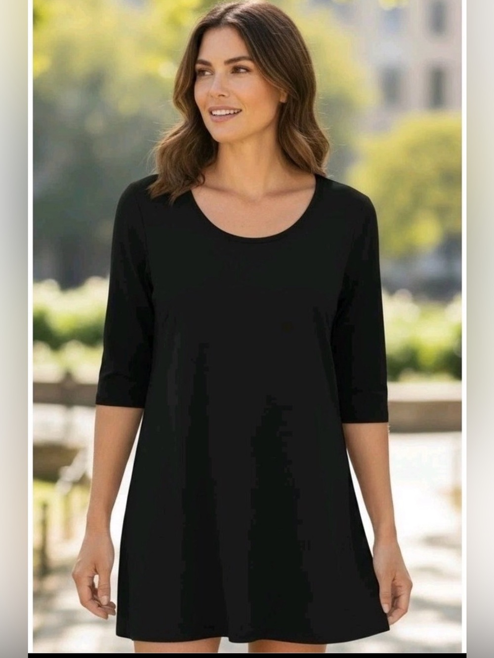 Eileen Fisher Black Scoop Neck Tunic 100% Silk Minimalist